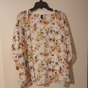 Floral Women's Short Sleeve Top - White and Yellow